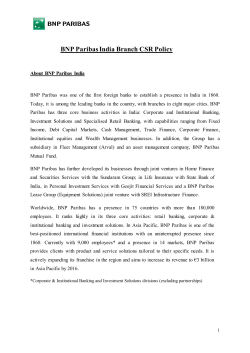 BNP Paribas India Branch CSR Policy