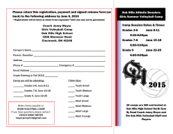 Oak Hills Athletic Boosters Girls Summer Volleyball Camp Please