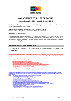 AMENDMENTS TO RULES OF RACING