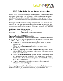 Recreation 2015 Cedar Lake Spring Soccer Information
