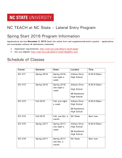 NC TEACH at NC State â Lateral Entry Program Spring Start 2016