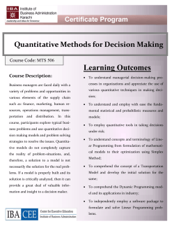 Quantitative Methods for Decision Making - IBA - CEE
