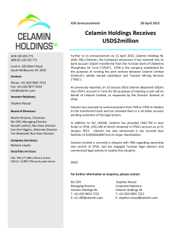 28/04/2015 Celamin Holdings Receives USD$2million