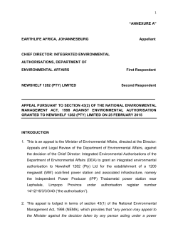 appeal against the environmental authorisation