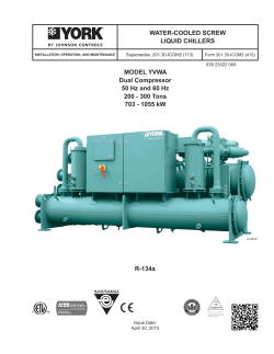 YVWA Style A - Water-Cooled Screw Chiller Installation, Operation