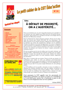 Le Petit Cahier n-33 avril 2015 - Bienvenue Ã  la CGT Educ`Action