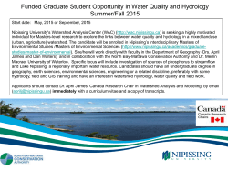 Graduate Student Opportunity in Water Quality and Hydrology