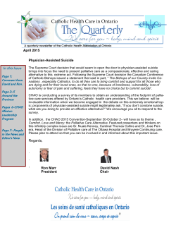 In this Issue - Catholic Health Association of Ontario