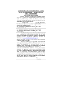 Advertisement for the post of Instructor to be held on 25.3.2015 at