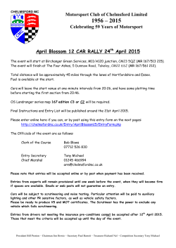 April Blossom 12 CAR RALLY 24th April 2015 Motorsport Club of