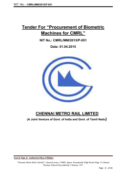 Tender For âProcurement of Biometric Machines for CMRLâ NIT No.