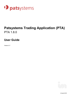 Patsystems: Patsystems Trading Application (PTA): PTA 1.8.0: User