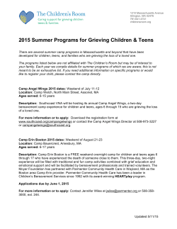 2015 Summer Programs for Grieving Children & Teens