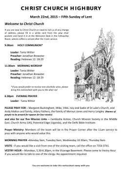 CHRIST CHURCH HIGHBURY March 22nd, 2015 â Fifth Sunday of