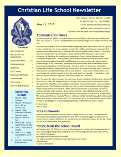 Christian Life School Newsletter Administration News