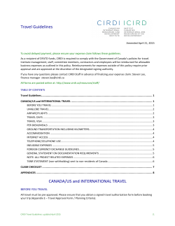 Travel Guidelines CANADA/US and INTERNATIONAL TRAVEL
