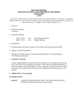 REGULAR MEETING MUNICIPAL COUNCIL - CITY