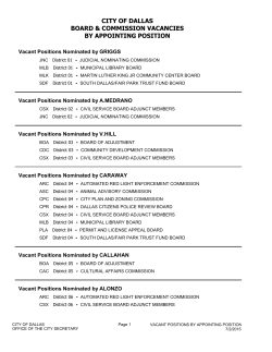 Vacant Positions by Appointer - City of Dallas, City Secretary`s Office