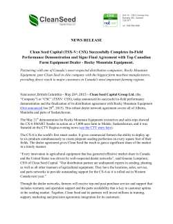 NEWS RELEASE Clean Seed Capital (TSX