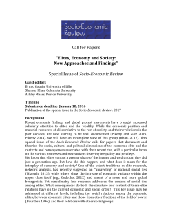 Call for Papers âElites, Economy and Society: New Approaches and