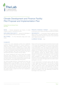 Climate Development and Finance Facility: Pilot Proposal and