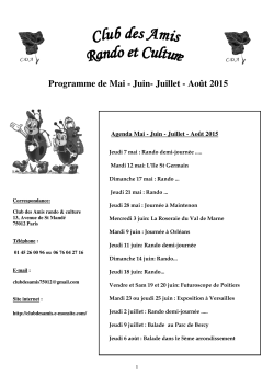 Programme de Mai - Juin- Juillet - AoÃ»t 2015
