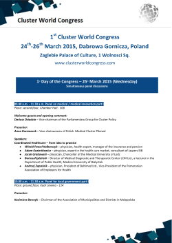 1 Cluster World Congress 24 -26 March 2015, Dabrowa Gornicza