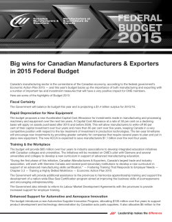 Big wins for Canadian Manufacturers & Exporters in 2015 Federal