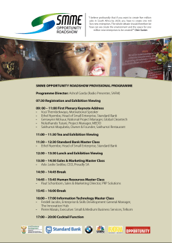 SMME OPPORTUNITY ROADSHOW PROVISIONAL PROGRAMME