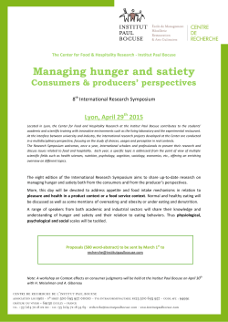 Managing hunger and satiety Consumers & producers