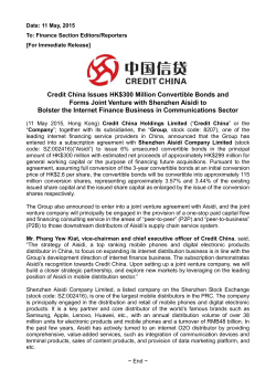 Credit China Issues HK$300 Million Convertible Bonds and Forms