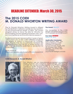 The 2015 COEH M. DONALD WHORTON WRITING AWARD