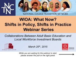 WIOA: What Now? Shifts in Policy, Shifts in Practice Webinar Series