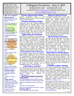 Collegium Newsletter ~ May 4, 2015