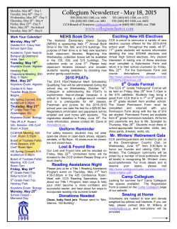 Collegium Newsletter ~ May 18, 2015