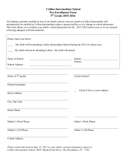 Collins Intermediate School Pre-Enrollment Form 5 Grade 2015-2016