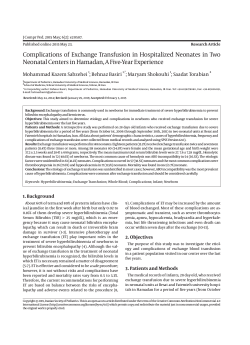 Complications of Exchange Transfusion in Hospitalized Neonates in