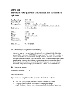 CMSC 491 Introduction to Quantum Computation and Information