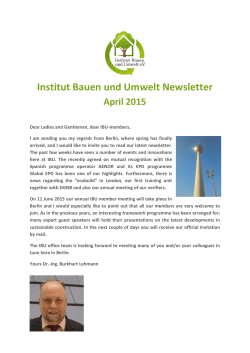 Institut Bauen und Umwelt Newsletter April 2015