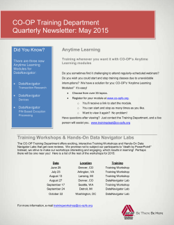 CO-OP Training Department Quarterly Newsletter: May 2015