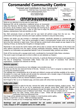 Coromandel Community Centre Newsletter, Term 2 2015