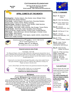 Cottonwood Elementary APRIL COMETS OF THE MONTH