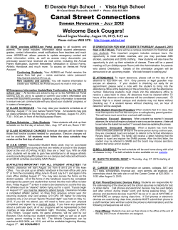 2015-16 Welcome Back Newsletter