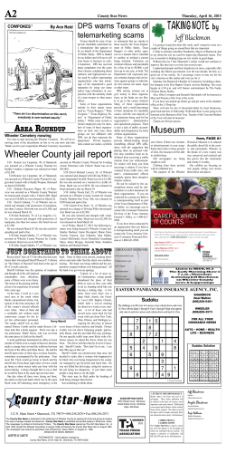 TAKING NOTE by Wheeler County jail report - County Star-News
