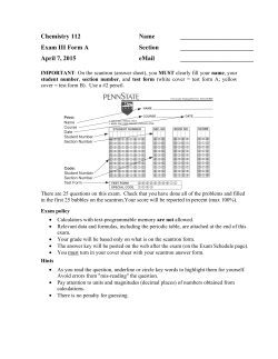Chemistry 112 Name Exam III Form A Section April 7, 2015 eMail