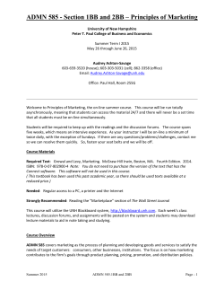 ADMN 585 - Section 1BB and 2BB â Principles of Marketing