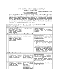 Applications are invited for the posts of Technicians, Stenographers