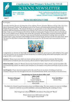 Newsletter 19th March 2015 - Cranbourne East Primary School