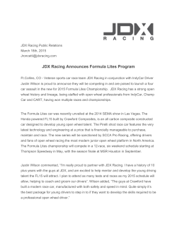 JDX Racing Announces Formula Lites Program