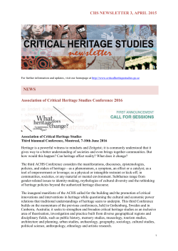 CHS NEWSLETTER 3, APRIL 2015 Association of Critical Heritage